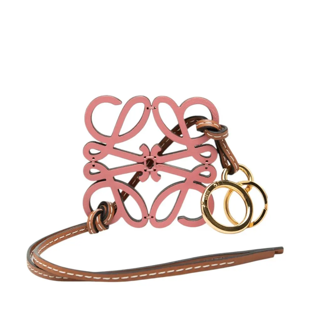 Loewe Leather Anagram Key Ring and Bag Charm Pink Leather Very good - Front View