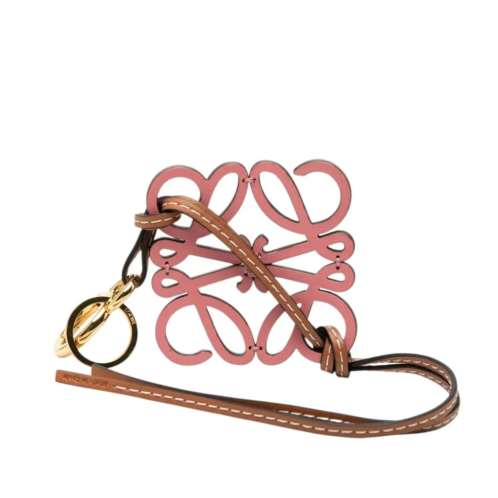 Loewe Leather Anagram Key Ring and Bag Charm Pink Leather Very good - Back View