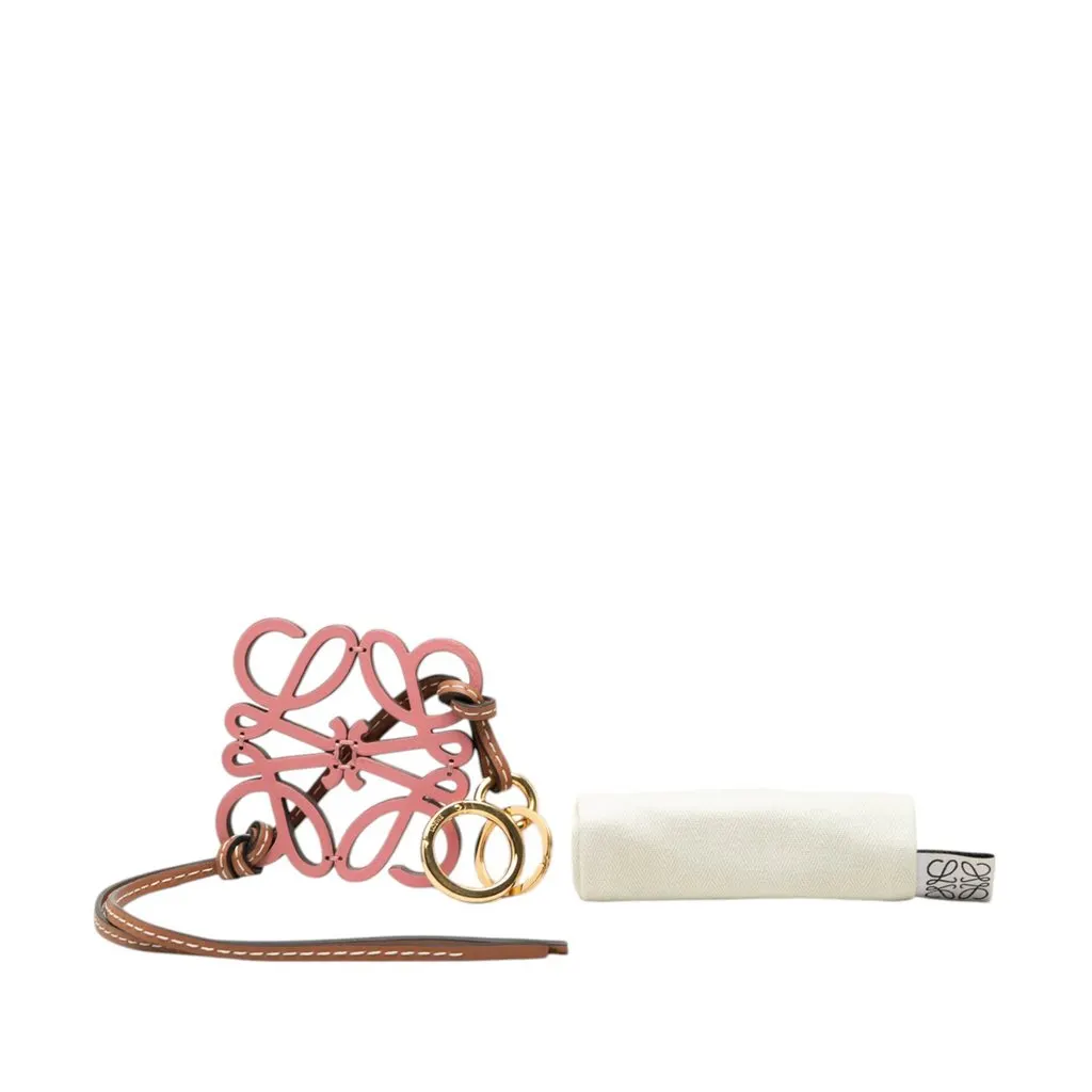 Loewe Leather Anagram Key Ring and Bag Charm Pink Leather Very good - Model View