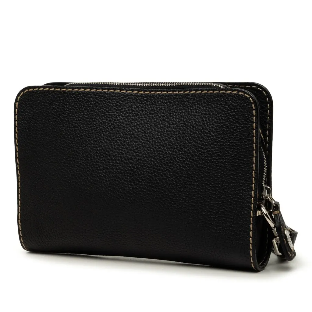Fendi Cuoio Romano Selleria Zip Around Wristlet Pouch Black Leather Very good - Back View