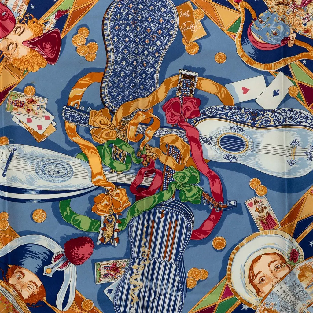 Hermès Au Clair De La Lune Silk Scarf 90 Blue Silk Very good - Back View