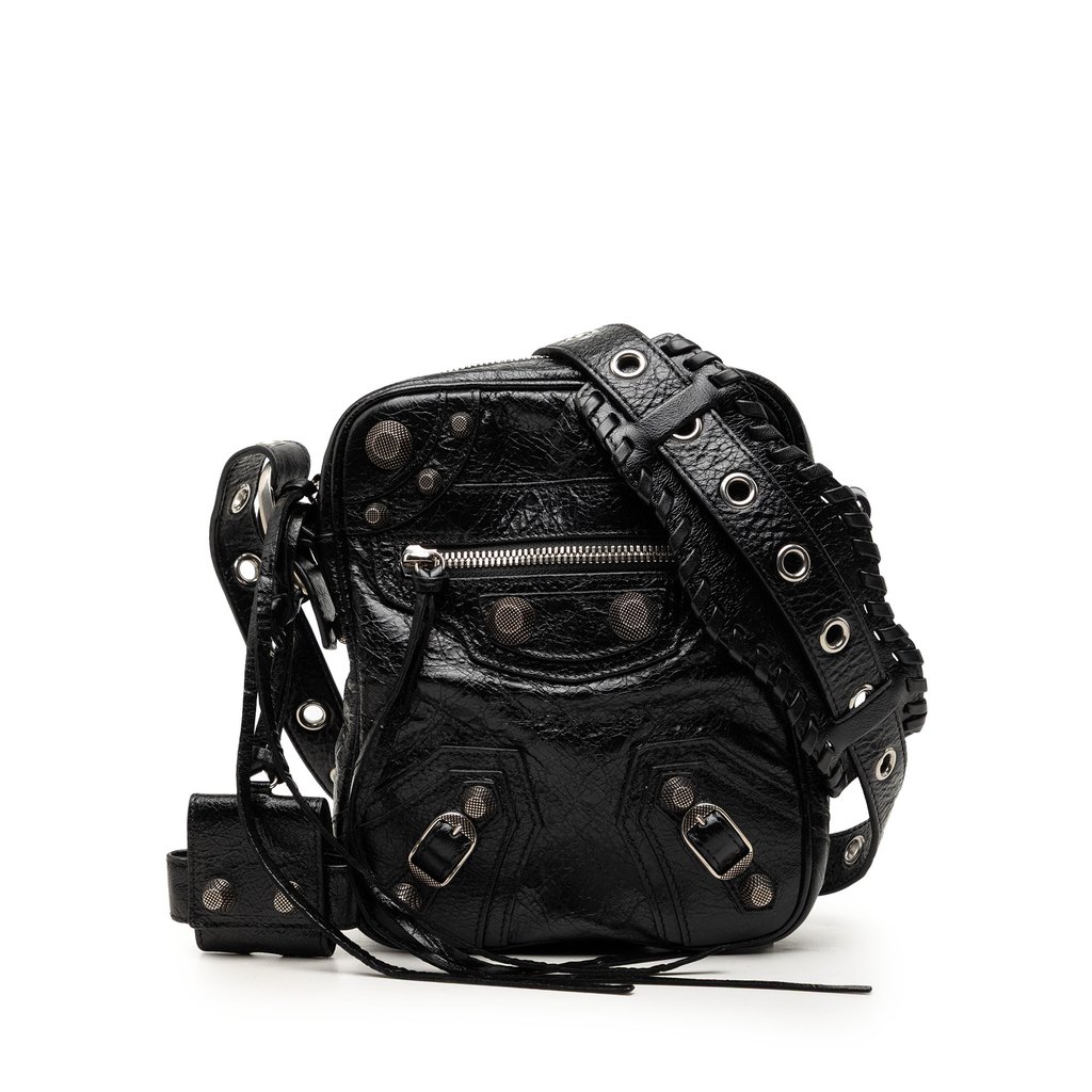 Balenciaga Lambskin Motocross Le Cagole Messenger Bag Black