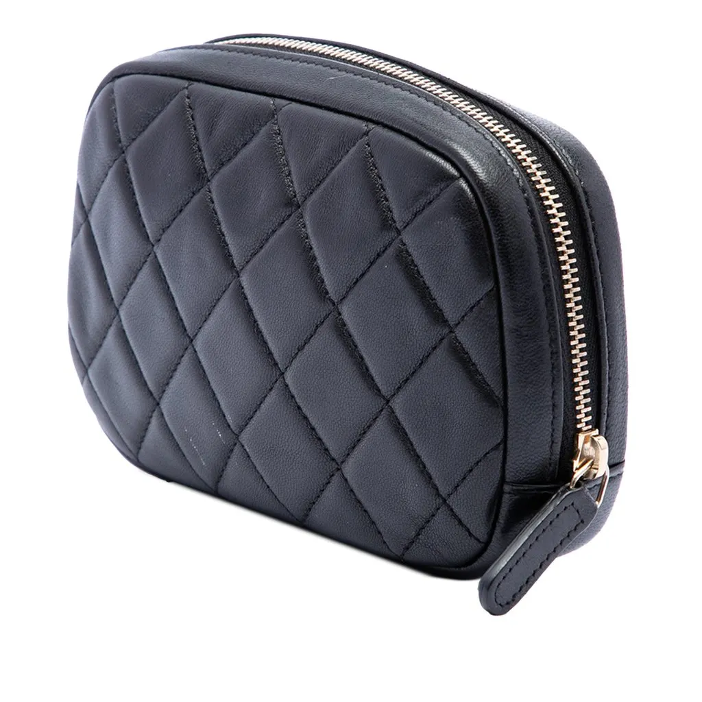 Chanel CC Quilted Lambskin Curvy Cosmetic Case Pouch Black Leather Very good - Back View