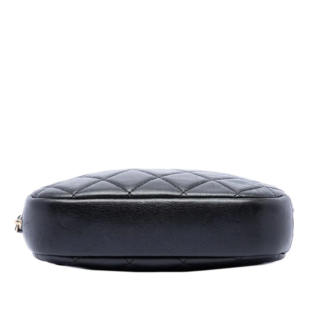 Chanel CC Quilted Lambskin Curvy Cosmetic Case Pouch Black Leather Very good - Inside View