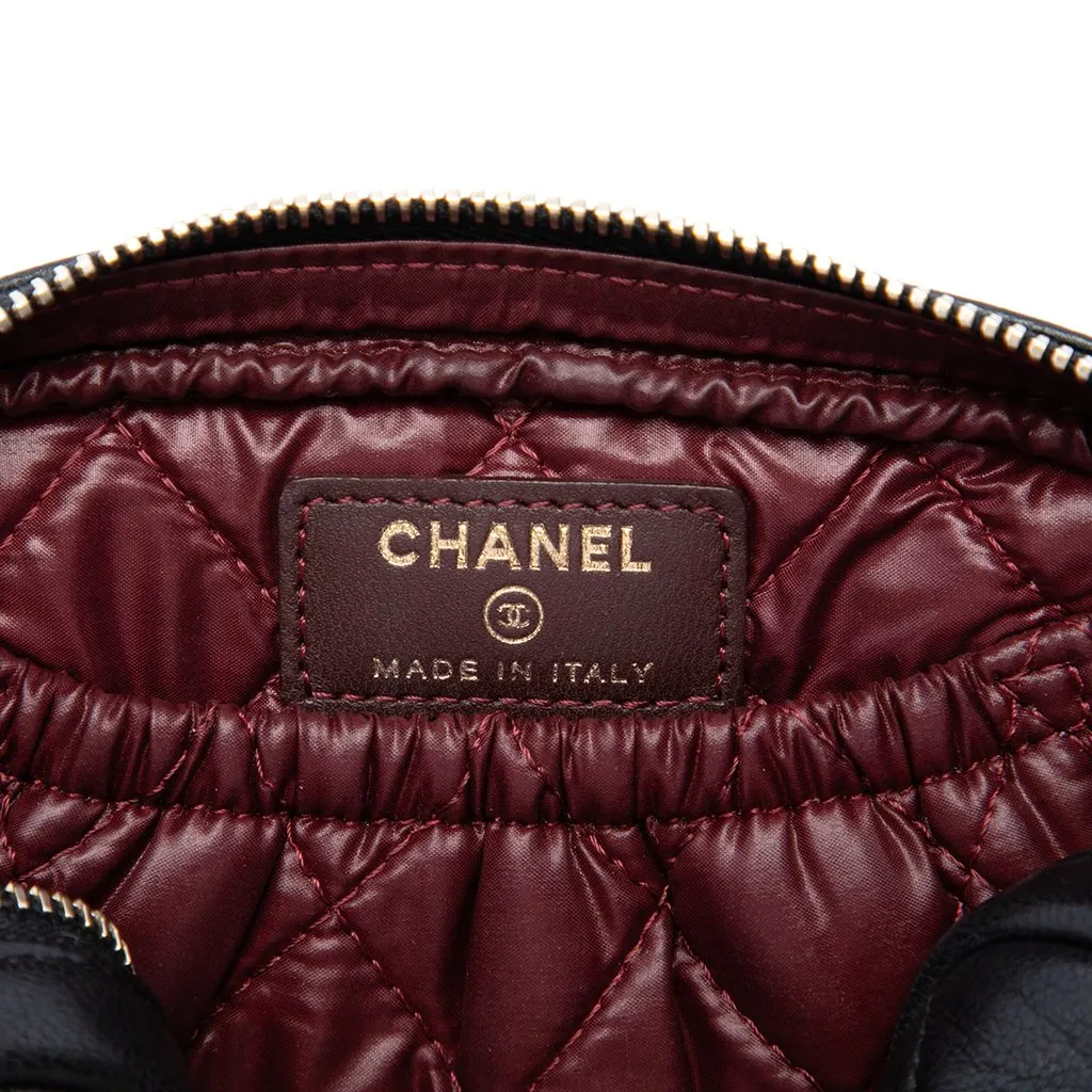 Chanel CC Quilted Lambskin Curvy Cosmetic Case Pouch Black Leather Very good - Box View