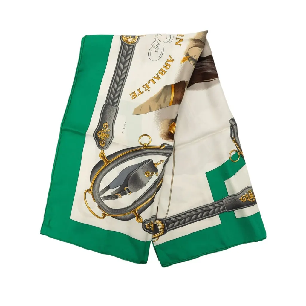 Hermès Attelage en Arbalete Silk Scarf 90 White | Pre-Owned