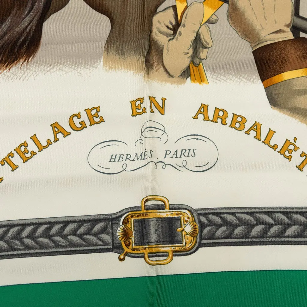 Hermès Attelage en Arbalete Silk Scarf 90 White Very good - Inside View
