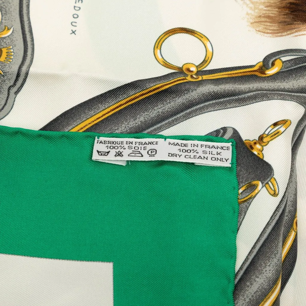Hermès Attelage en Arbalete Silk Scarf 90 White Very good - Model View