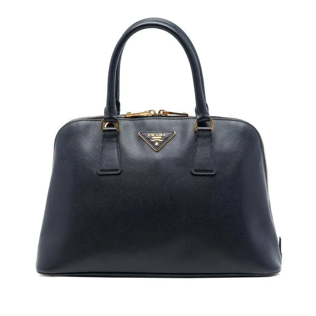 Prada Medium Saffiano Lux Promenade Satchel Black Leather Very good - Front View