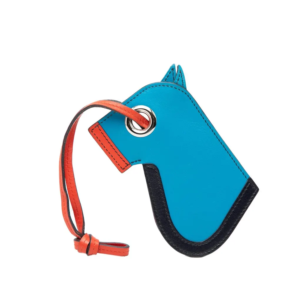 Hermès Tadelakt Camail Key Holder Bag Charm Blue Leather Very good - Back View