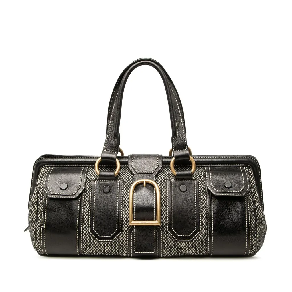 Celine Tweed and Leather Ella Frame Handbag Black Very good - Front View