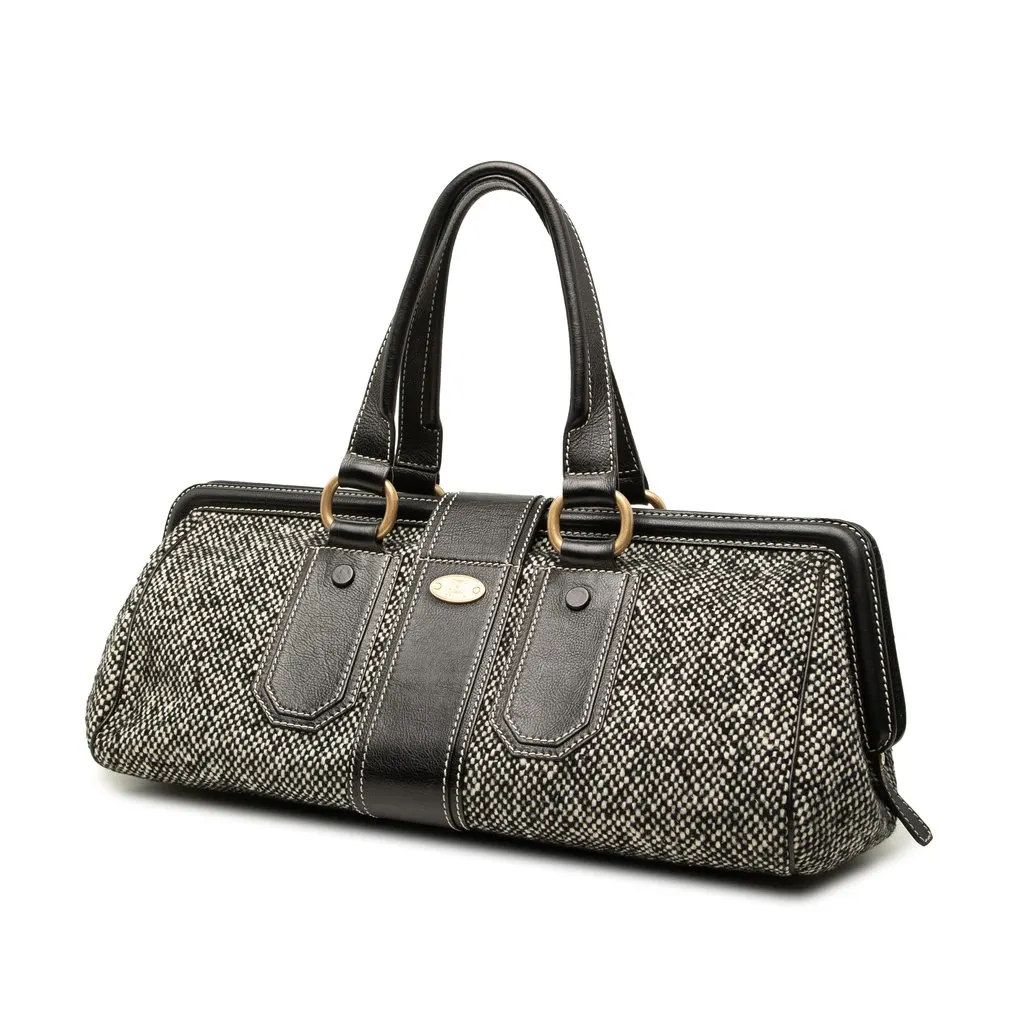 Celine Tweed and Leather Ella Frame Handbag Black Very good - Back View