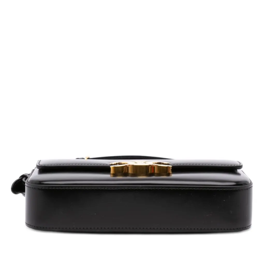 Celine Shiny Calfskin Triomphe Claude Shoulder Bag Black Leather Very good - Inside View