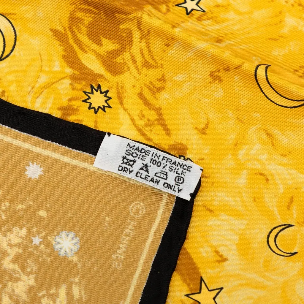 Hermès Annee des Etoiles Pocket Square Silk Scarf 45 Yellow Silk Never worn - Inside View