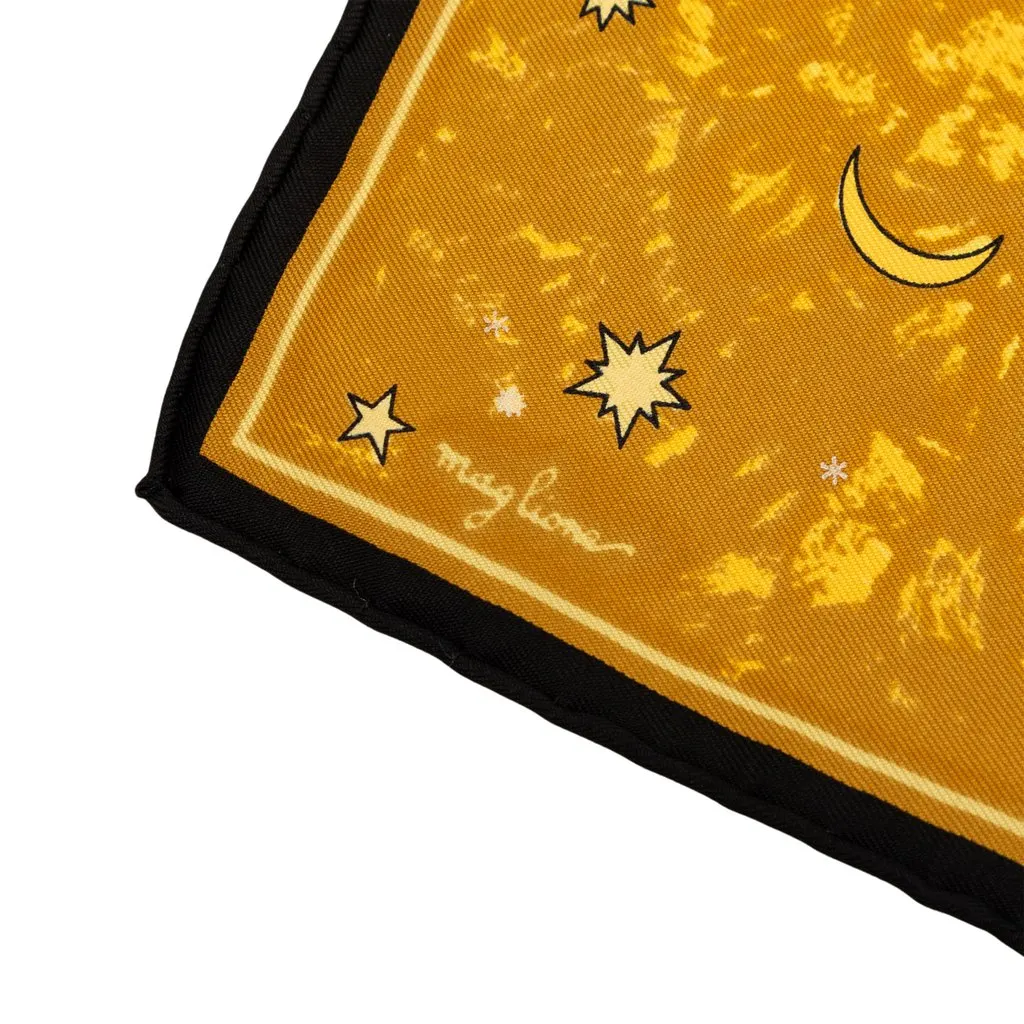 Hermès Annee des Etoiles Pocket Square Silk Scarf 45 Yellow Silk Never worn - Model View
