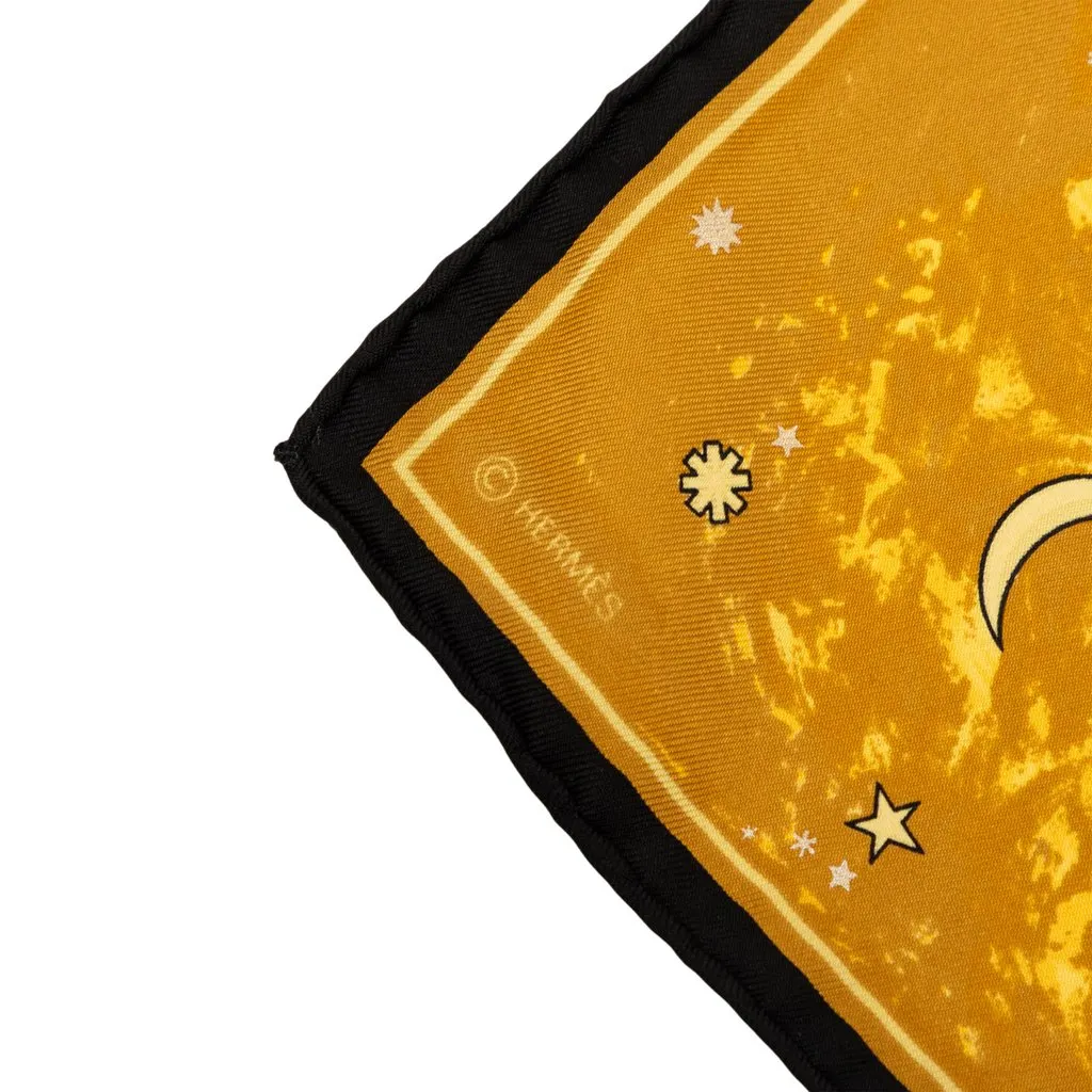 Hermès Annee des Etoiles Pocket Square Silk Scarf 45 Yellow Silk Never worn - Box View