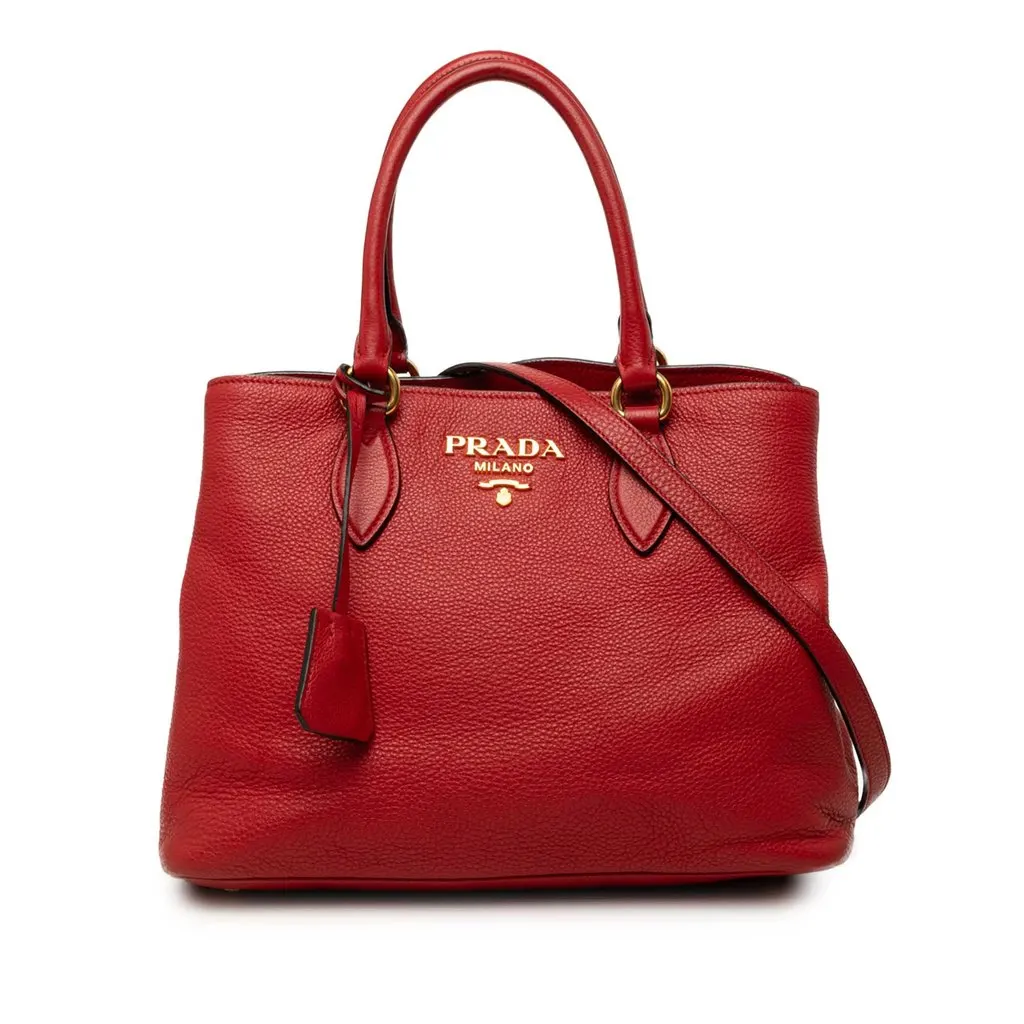Prada Vitello Daino Open Convertible Tote Red Leather Very good - Front View