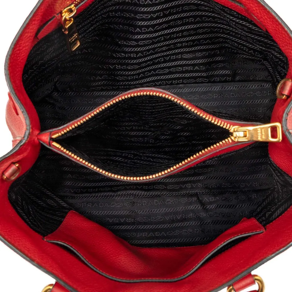 Prada Vitello Daino Open Convertible Tote Red Leather Very good - Model View