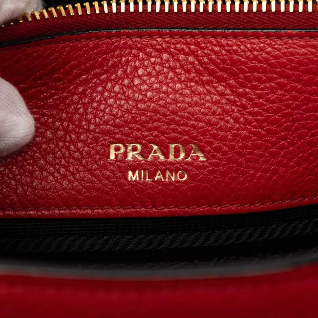 Prada Vitello Daino Open Convertible Tote Red Leather Very good - Box View