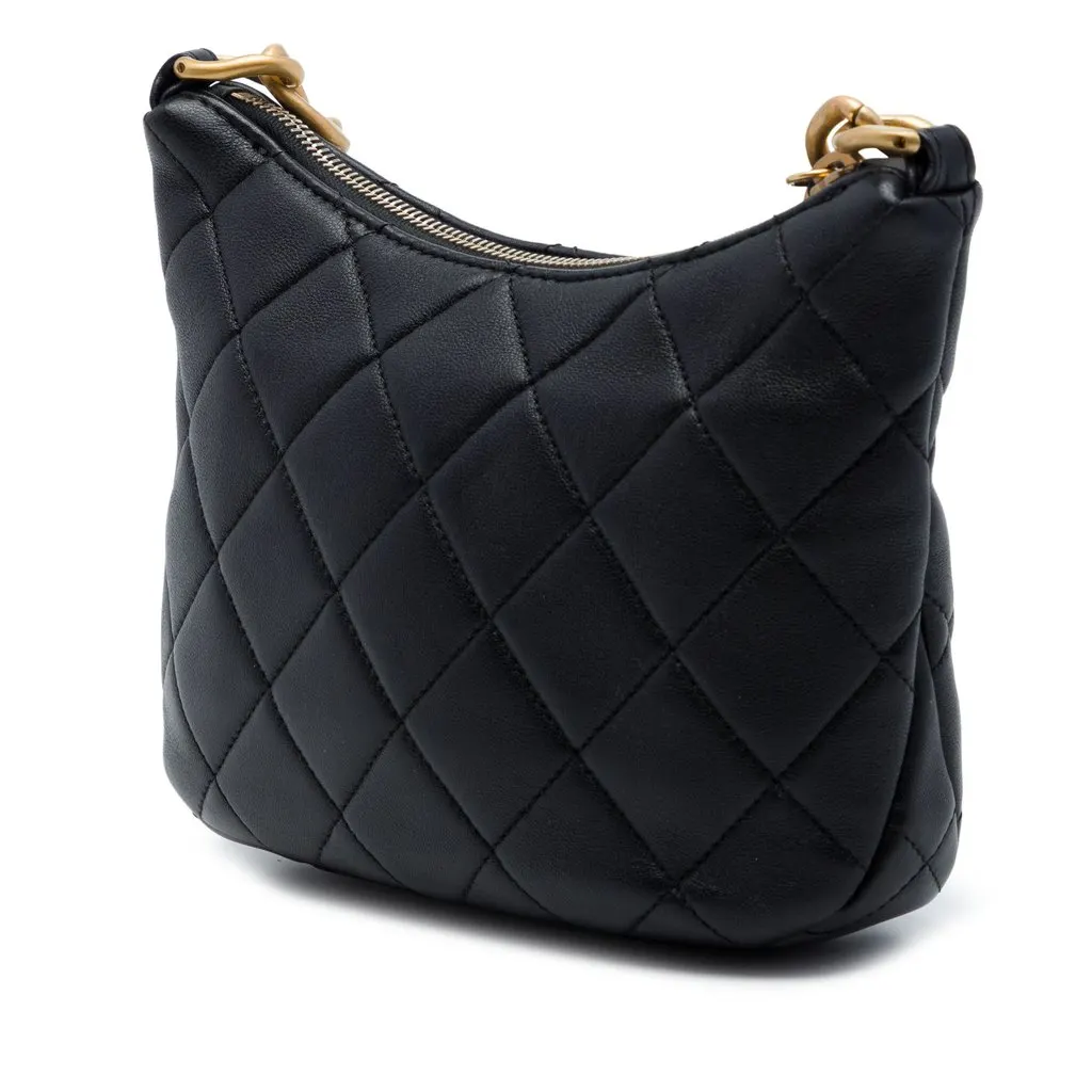 Chanel Paris Dakar Quilted Lambskin Mixed Chain Hobo Black Leather Very good - Back View
