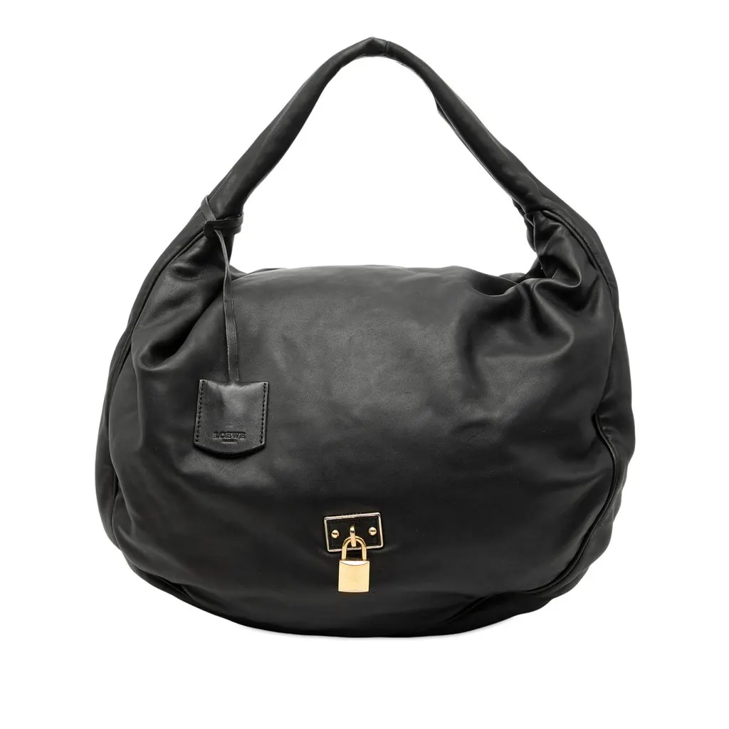 Loewe Leather Padlock Calle Hobo Black Leather Very good - Front View