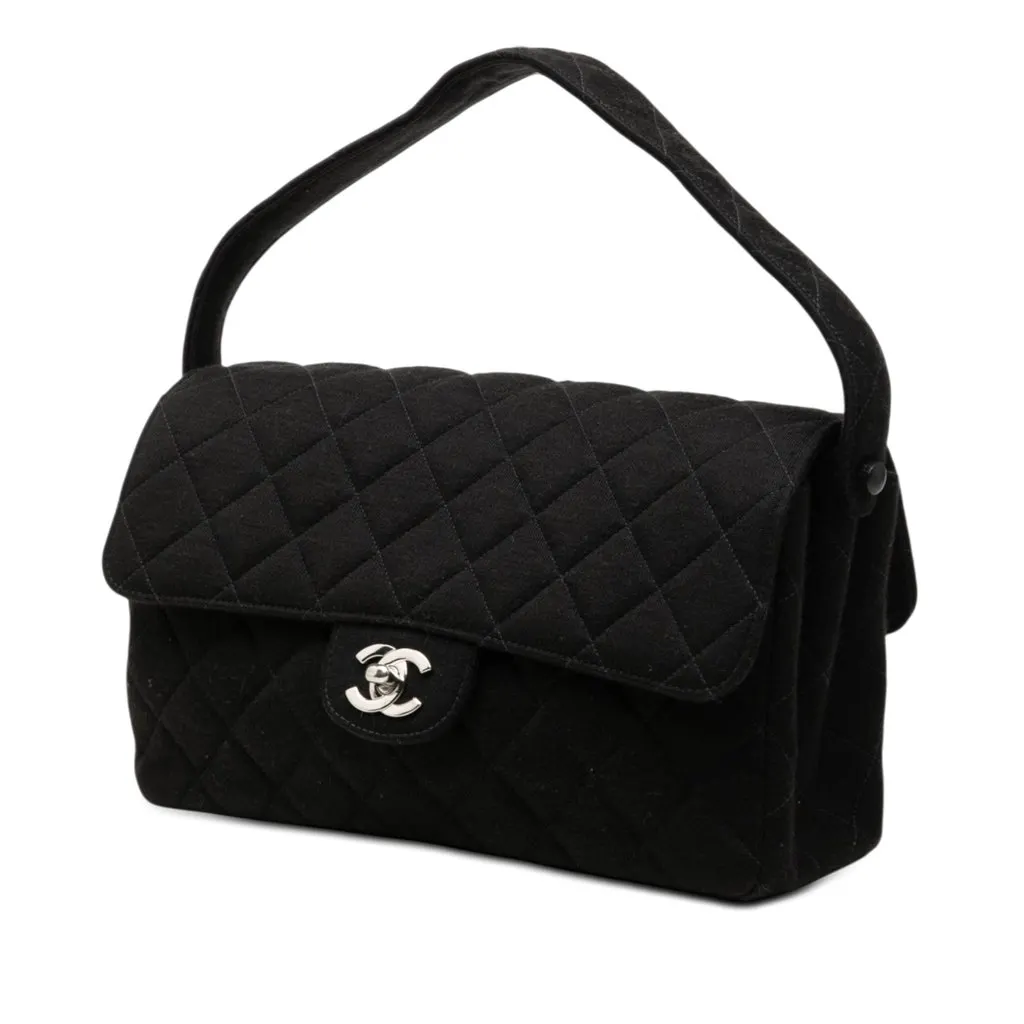 Chanel CC Quilted Jersey Double Sided Flap Black Cotton Very good - Back View