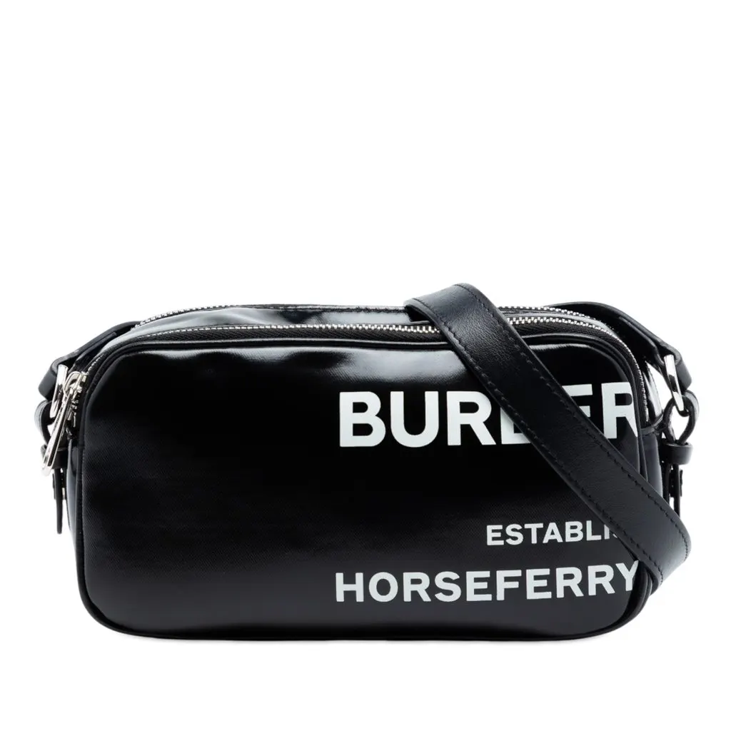 Burberry Coated Canvas Horseferry Camera Bag Black Very good - Front View