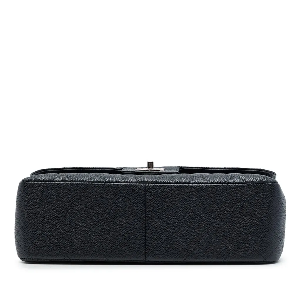 Chanel Jumbo Classic Caviar Double Flap Black Leather Good - Inside View