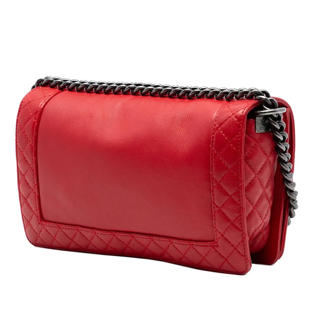 Chanel Old Medium Calfskin Boy Reverso Flap Red Leather Very good - Back View