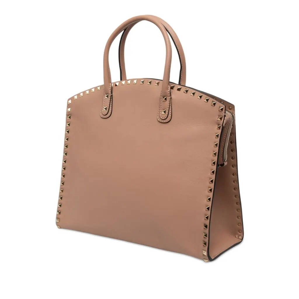 Valentino Leather Rockstud Dome Shopper Satchel Brown Leather Very good - Back View