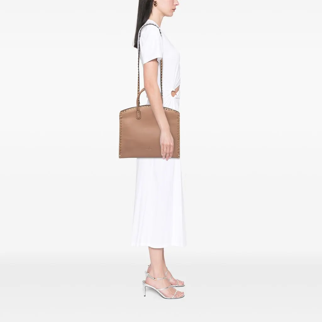 Valentino Leather Rockstud Dome Shopper Satchel Brown Leather Very good - Box View