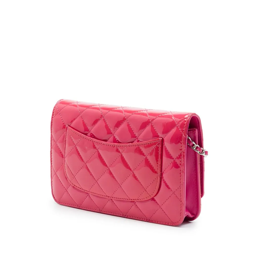 Chanel CC Quilted Patent Wallet on Chain Pink Leather Very good - Back View