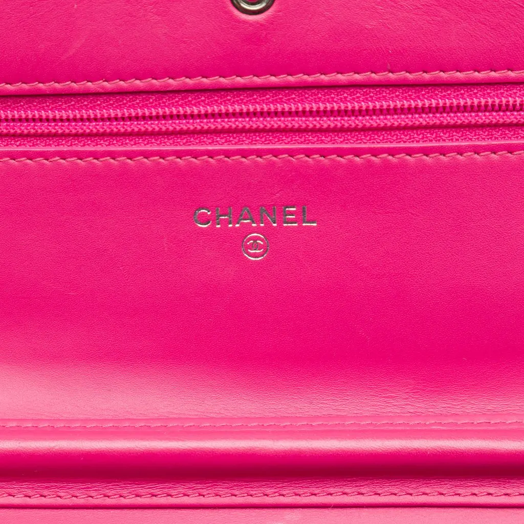 Chanel CC Quilted Patent Wallet on Chain Pink Leather Very good - Box View