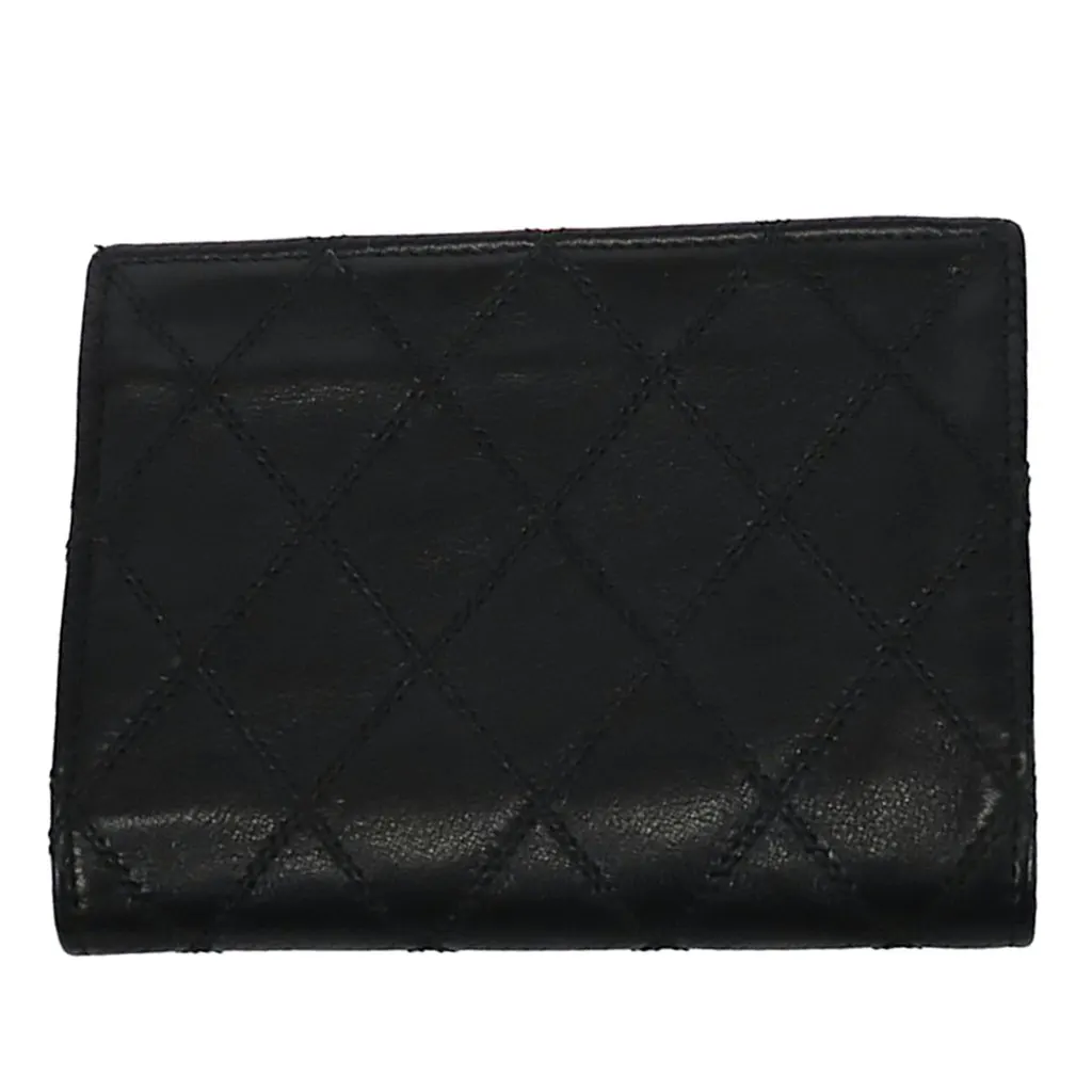 Chanel CC Quilted Lambskin Bifold Compact Wallet Black Leather Very good - Back View