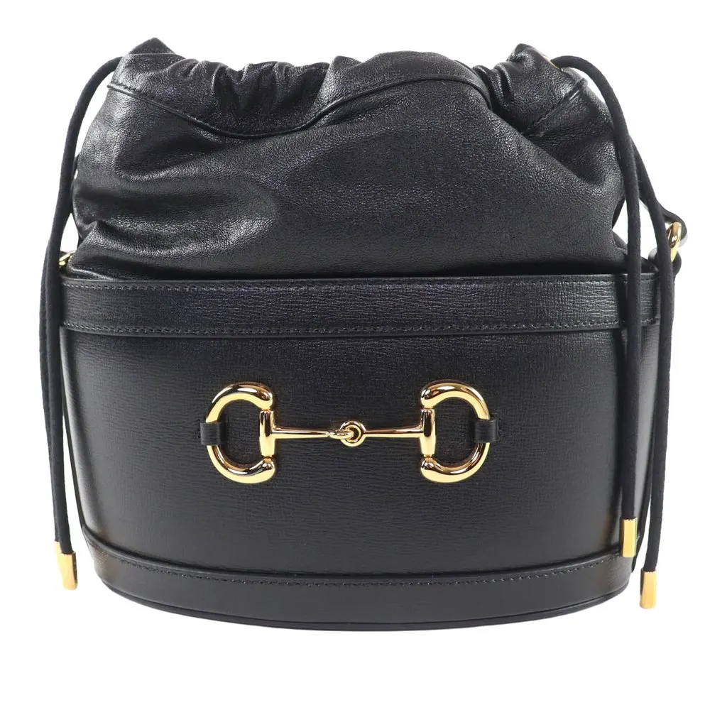 Gucci Calfskin Horsebit 1955 Bucket Bag Black Leather Very good - Front View