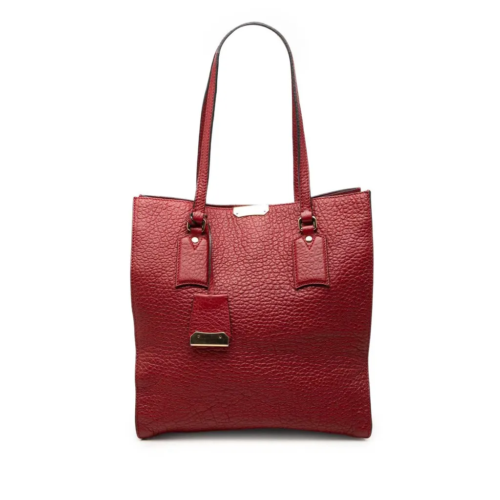 Burberry Grained Calfskin Heritage Woodbury Tote Red Leather Very good - Front View