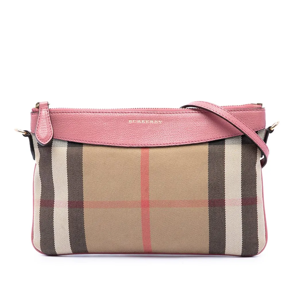 Burberry House Check Canvas Derby Peyton Crossbody Beige Canvas Good - Front View