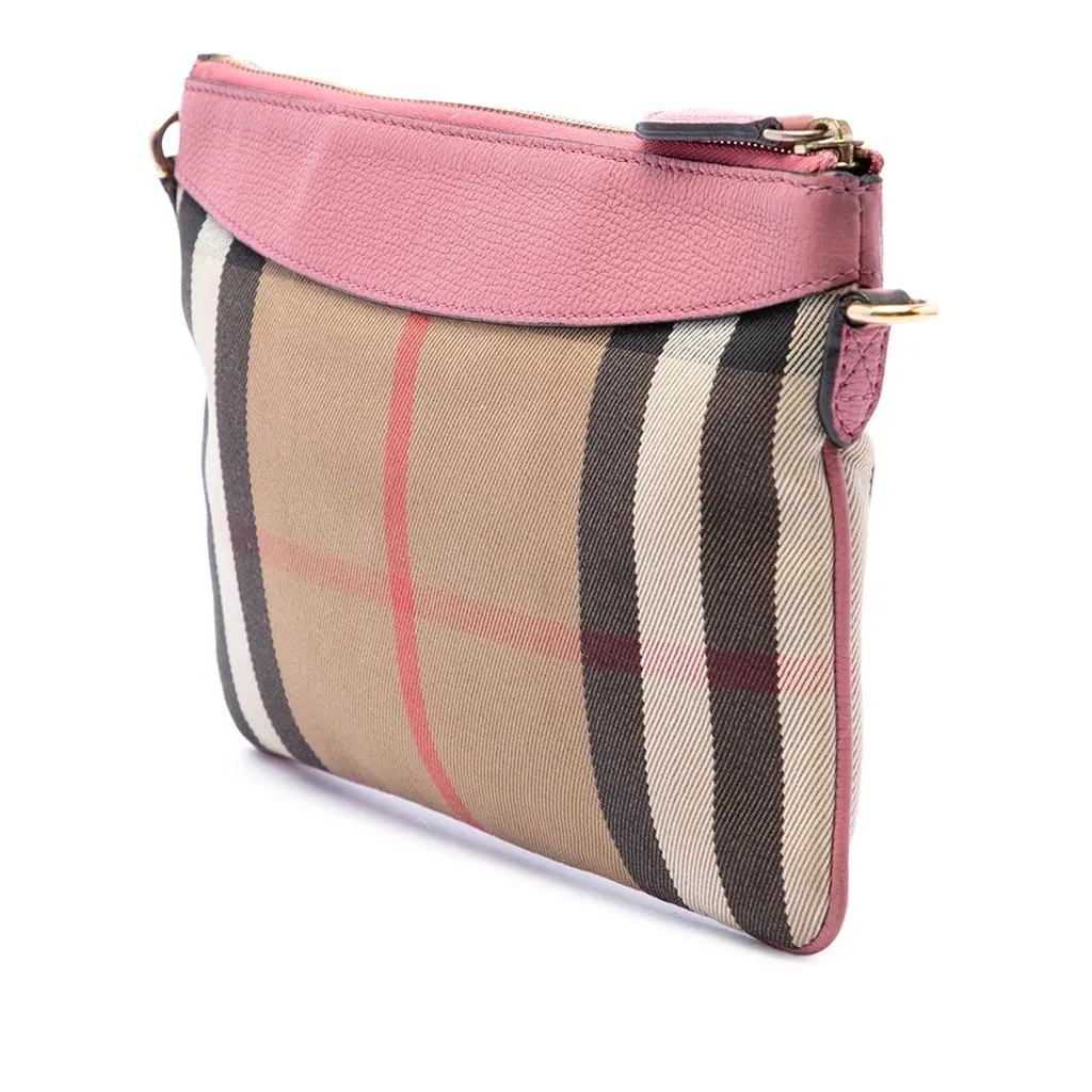 Burberry House Check Canvas Derby Peyton Crossbody Beige Canvas Good - Back View