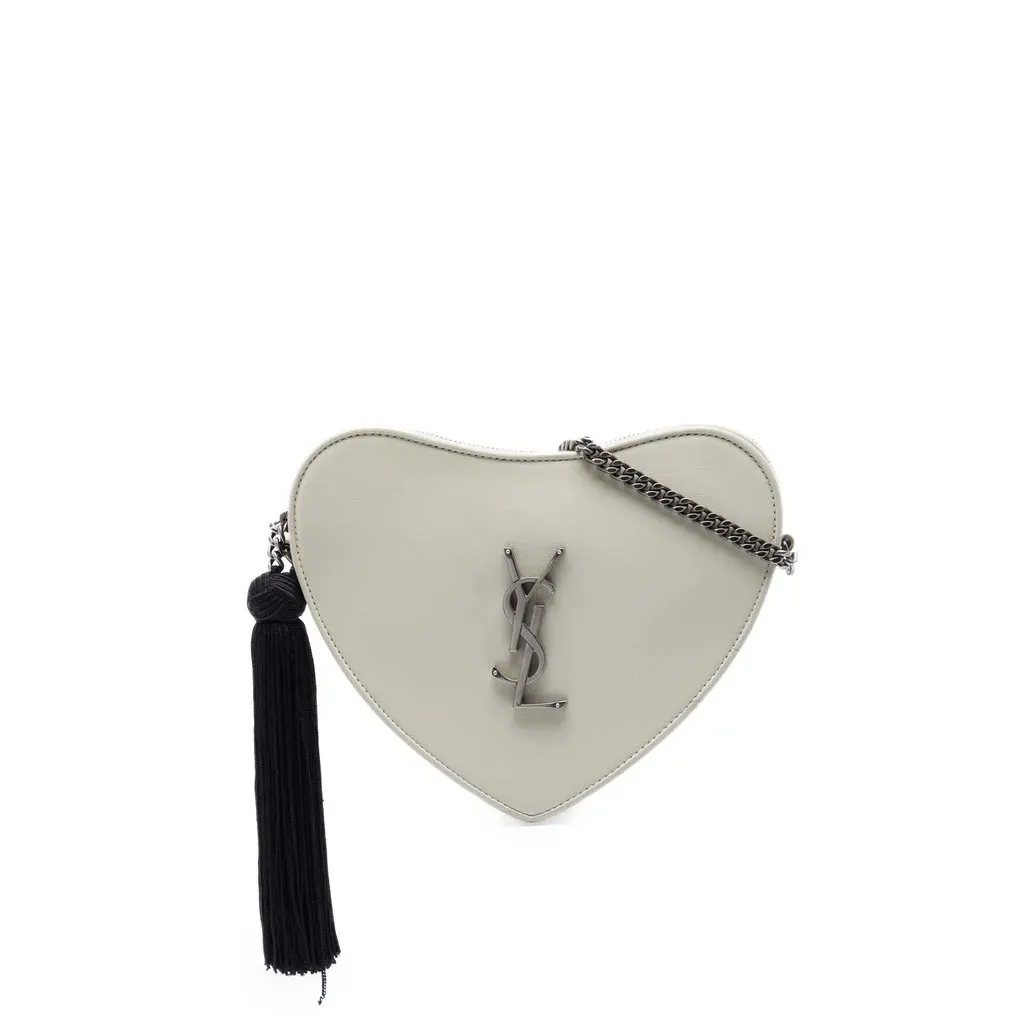 Saint Laurent Smooth Calfskin Sac Coeur Heart Tassel Crossbody White Leather Very good - Front View