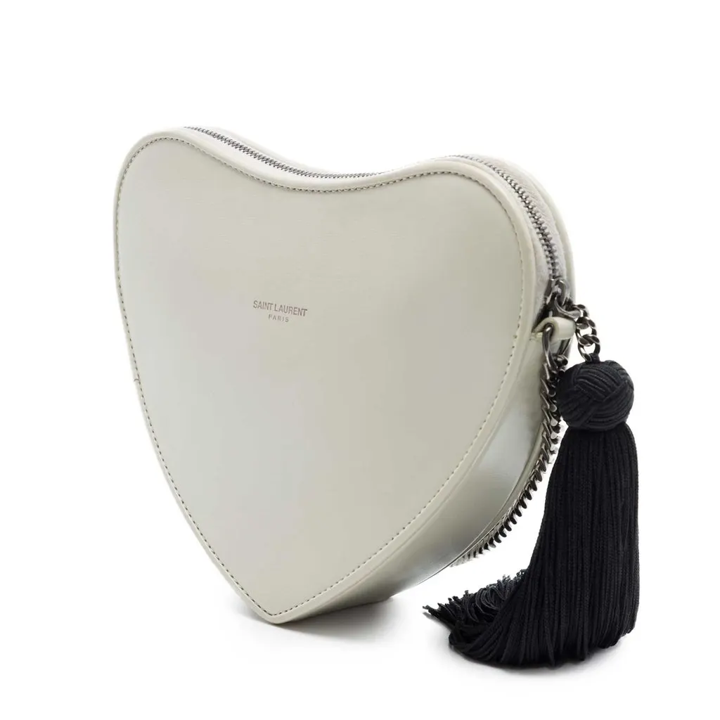 Saint Laurent Smooth Calfskin Sac Coeur Heart Tassel Crossbody White Leather Very good - Back View