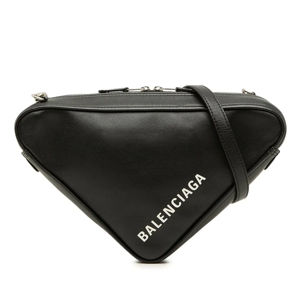 Balenciaga Leather Triangle Chain Crossbody Black Leather Very good - Front View