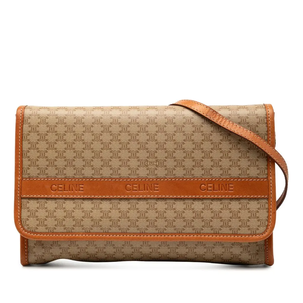 Celine Macadam Coated Canvas Crossbody Beige Very good - Front View