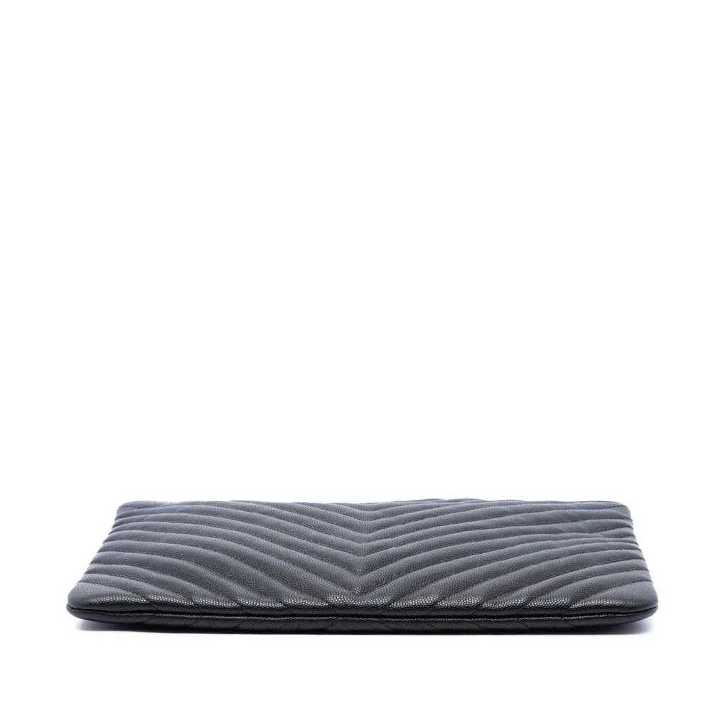 Chanel Medium CC Chevron Caviar O Case Clutch Black Leather Very good - Inside View