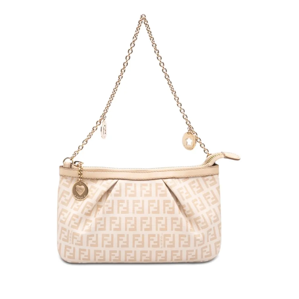Fendi Zucchino Spalmati Chain Pochette Brown Canvas Very good - Front View