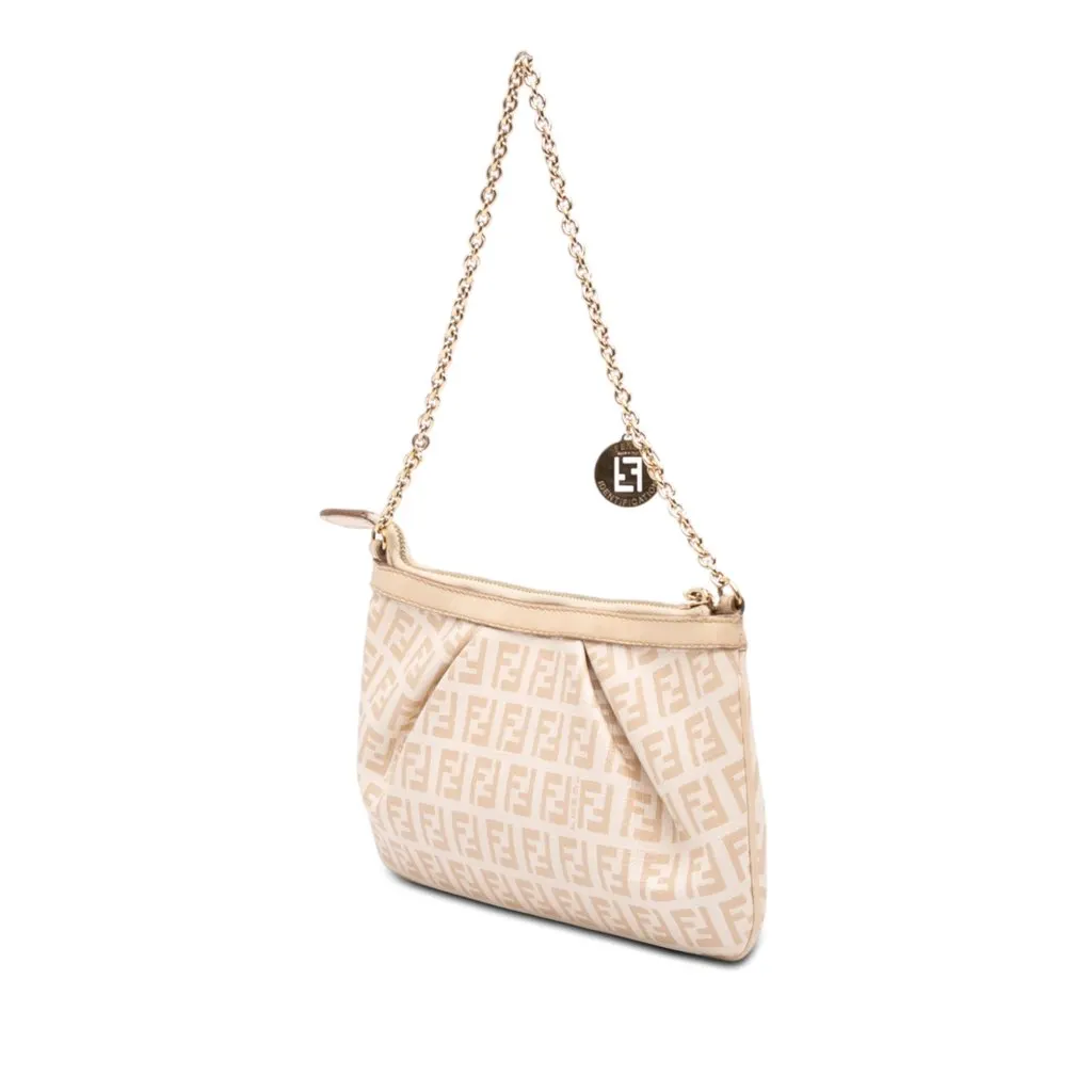 Fendi Zucchino Spalmati Chain Pochette Brown Canvas Very good - Back View