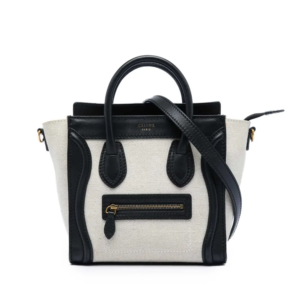 Celine Nano Bicolor Canvas and Leather Luggage Tote White Very good - Front View