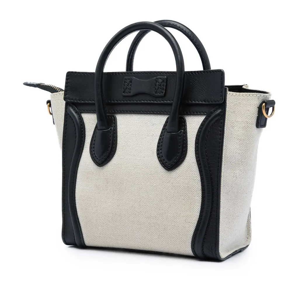 Celine Nano Bicolor Canvas and Leather Luggage Tote White Very good - Back View