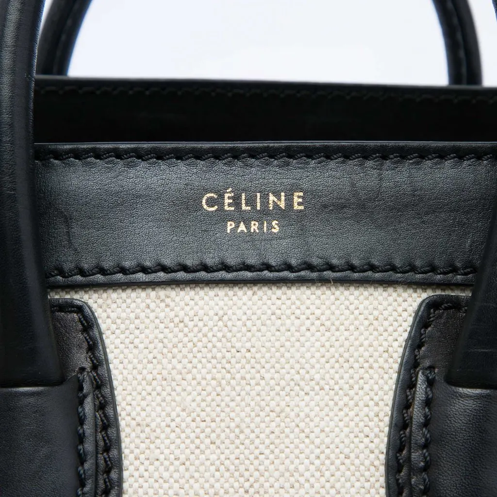 Celine Nano Bicolor Canvas and Leather Luggage Tote White Very good - Box View