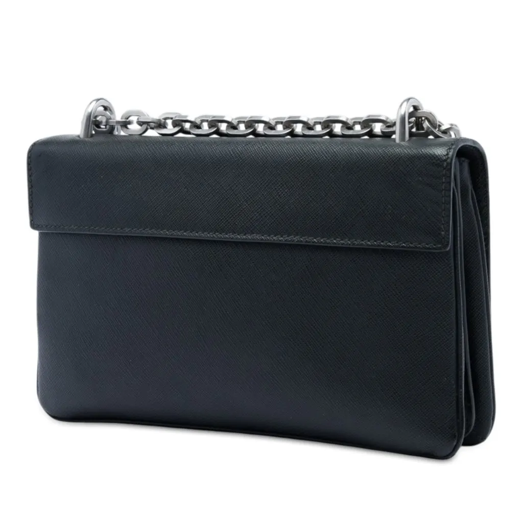 Prada Saffiano Lux Lock Chain Flap Black Leather Very good - Back View