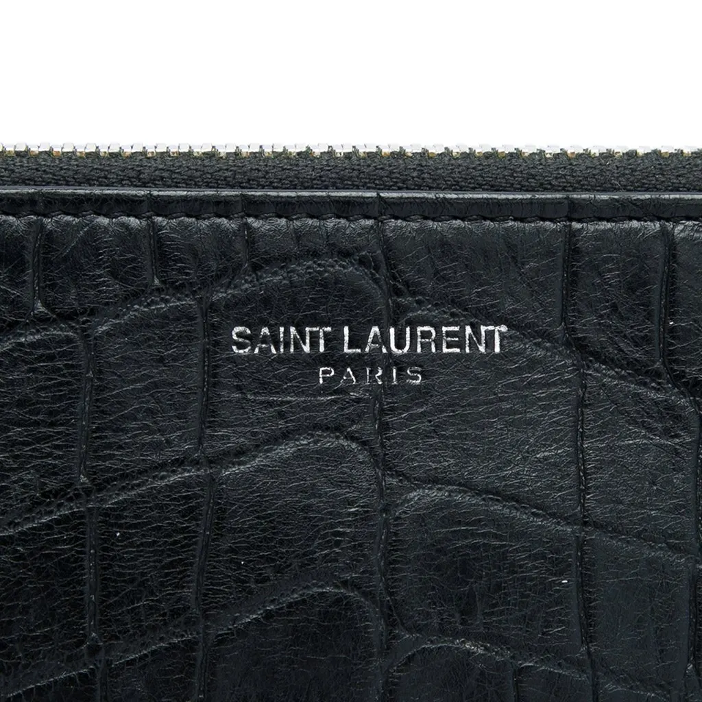 Saint Laurent Croc Embossed Leather Clutch Black Leather Good - Box View